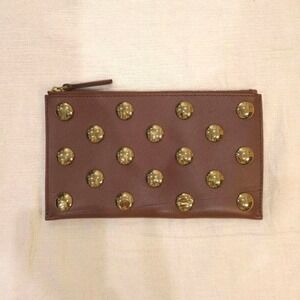 Madewell brown leather clutch with gold studs